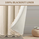 XOGUIBO Boho Blackout Curtains 2 Panels 84 Inch for Living Room Bedroom, Beige Linen Texture Farmhouse Curtains with Tassels and Cotton Embroidery Vintage Rustic Western Rod Pocket XOGUIBO