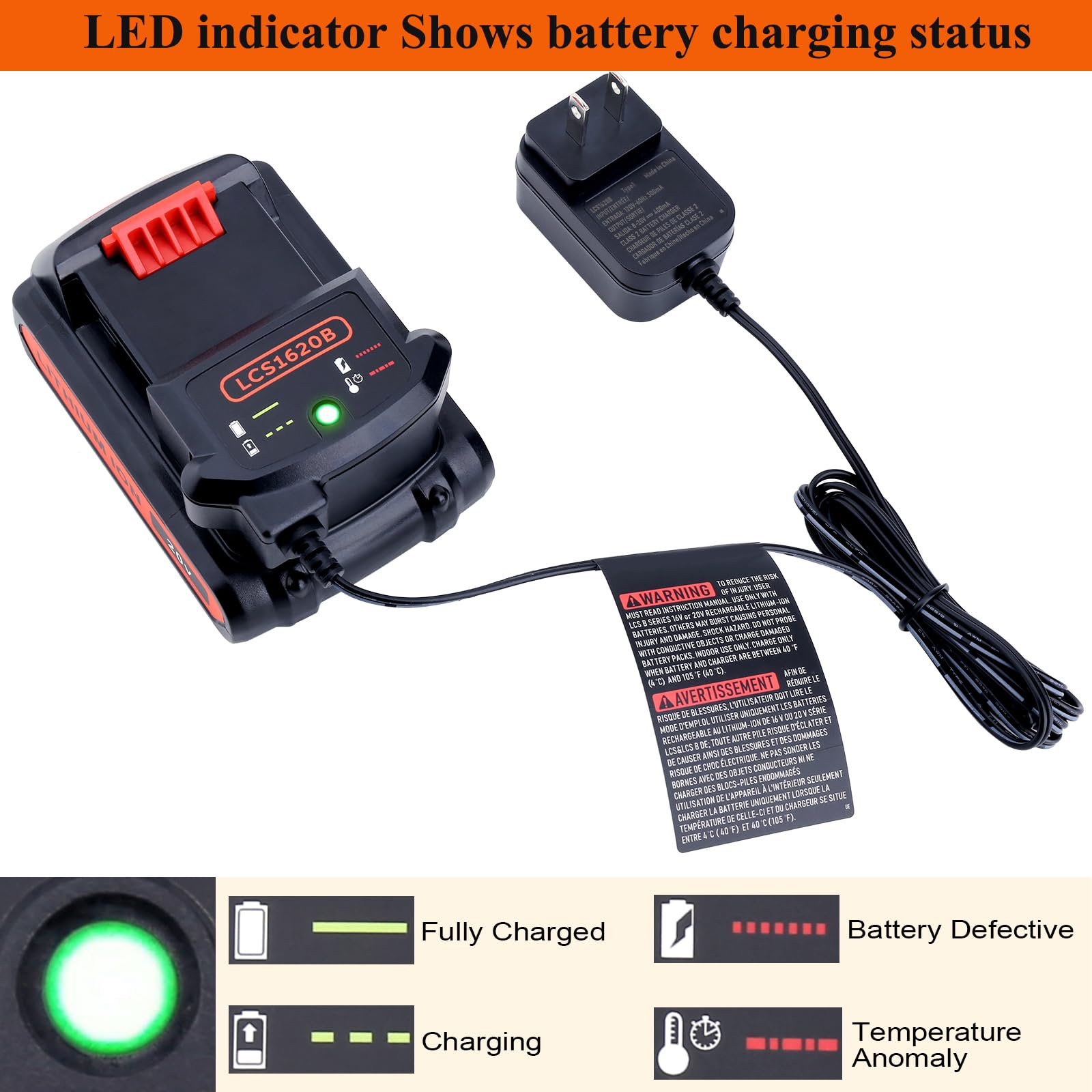 20V MAX Lithium Battery Charger Replacement for Black Decker LCS1620B,Compatible with Black and Decker 20Volts Li-ion Battery LBXR20 LBXR20-OPE LB2X4020 LBX4020 LB20 LBX20 LBXR2020-OPE - WoodArtSupply