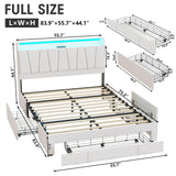 Fameill Full Size Bed Frame with Storage Headboard and 3 Drawers,Upholstered Platform Bed with Charging Station,Full Bed Frame with LED Lights,No Box Spring,Beige Fameill