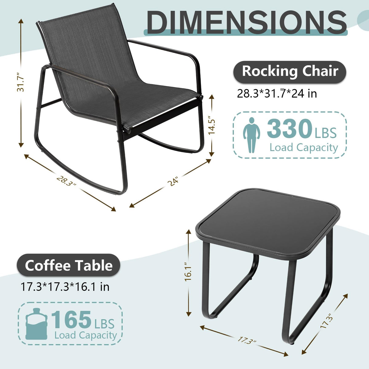 Oakmont 3 Pieces Patio Furniture Set Outdoor Conversation Furniture 2 Chairs with Glass Top Coffee Table Sets Beige Cushions Backyard, Pool, Garden Oakmont