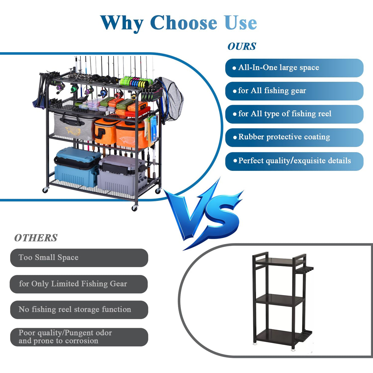 Bknius Fishing Rod Holder for Garage for 15 Rods, Fishing Pole Holders for Fishing Gear Storage Organizer, Fish Rod Rack Basement, Metal Black with Big Wheels, 4-Tier Bknius