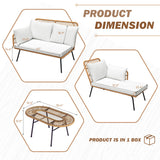 Greesum Outdoor Rope Woven Patio Furniture L-Shaped Conversation Sectional Sofa Set Detachable Lounger for Backyard Porch with Thick Cushions & Long Table, White Greesum