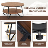 Giantex 2-Tier Round Coffee Table, 33.5" Wood Coffee Table with Open Storage Shelf & Heavy-Duty Steel Frame, Rustic Circle Coffee Table, Mid-Century Center Table for Living Room, Office, Walnut Giantex