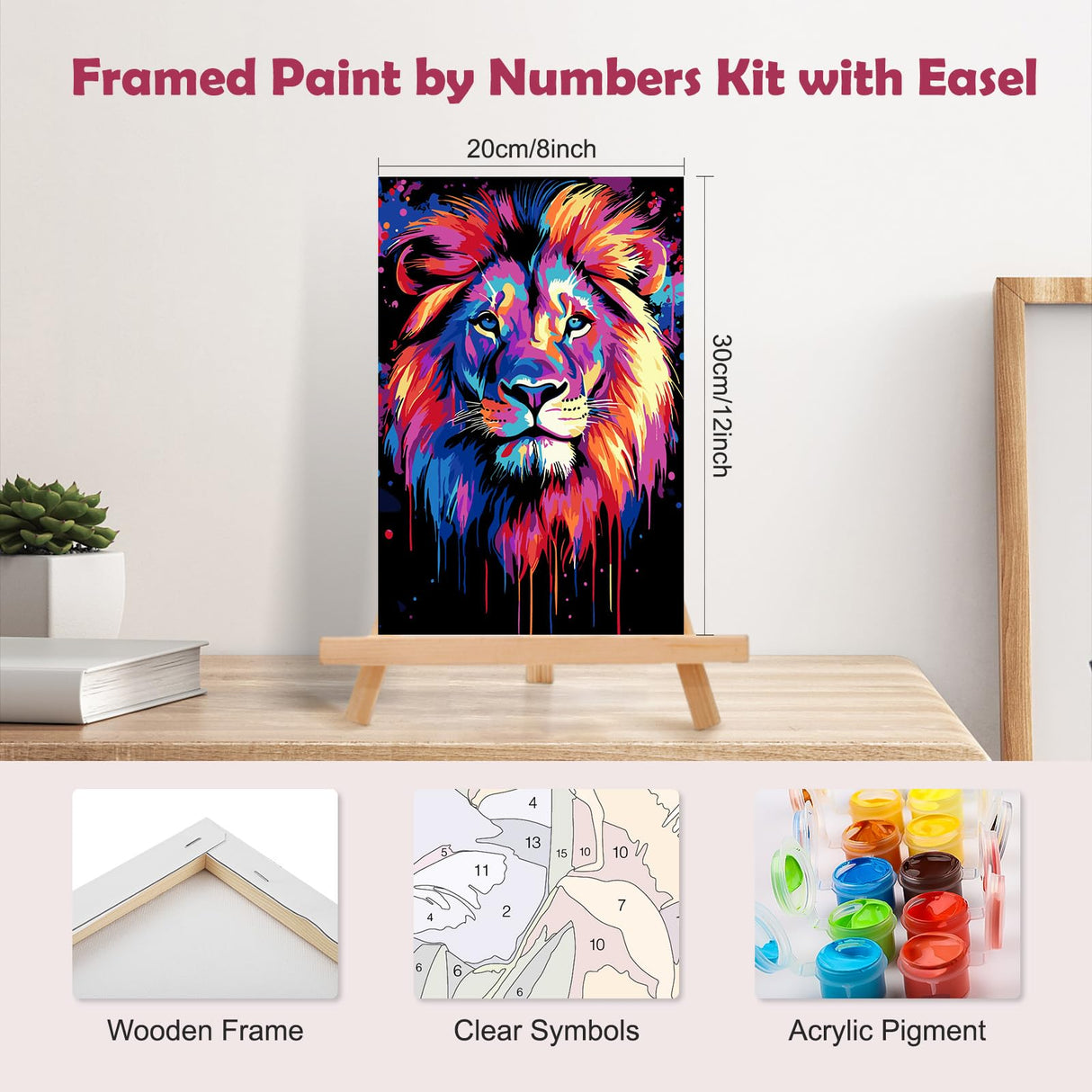 MOGTAA Tiger Paint by Numbers Kit for Adults Beginners with Frame, Tiger Adult Paint by Number Kits on Canvas with Easel, Easy DIY Animal Oil Painting Kits for Home Decor, 8x12in MOGTAA