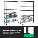 PayLessHere | 6-Tier Wire Shelf with Wheels | 48"x18"x76" | Black | Adjustable Racks | Heavy-Duty Storage Shelves, Holds Upto 600 lbs | Rust-Resistant, No-Tool Assembly | for Home, Garage Shelving PayLessHere