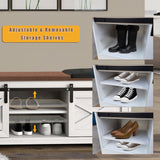 IDEALHOUSE 47'' Farmhouse Shoe Storage Bench with Padded Seat Cushion, End of Bed Entryway Bench with 2 Barn Doors, Adjustable Shelf for Entryway, Living Room, Bedroom White IDEALHOUSE