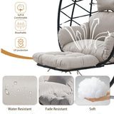 Jadoxy Hanging Egg Chair with Leg Rest, Indoor/Outdoor Swing Egg Chair Hammock Basket Seat Chair with Cushion for Porch Balcony Garden Patio (Ribbon+Rattan, Black+Grey White) Jadoxy