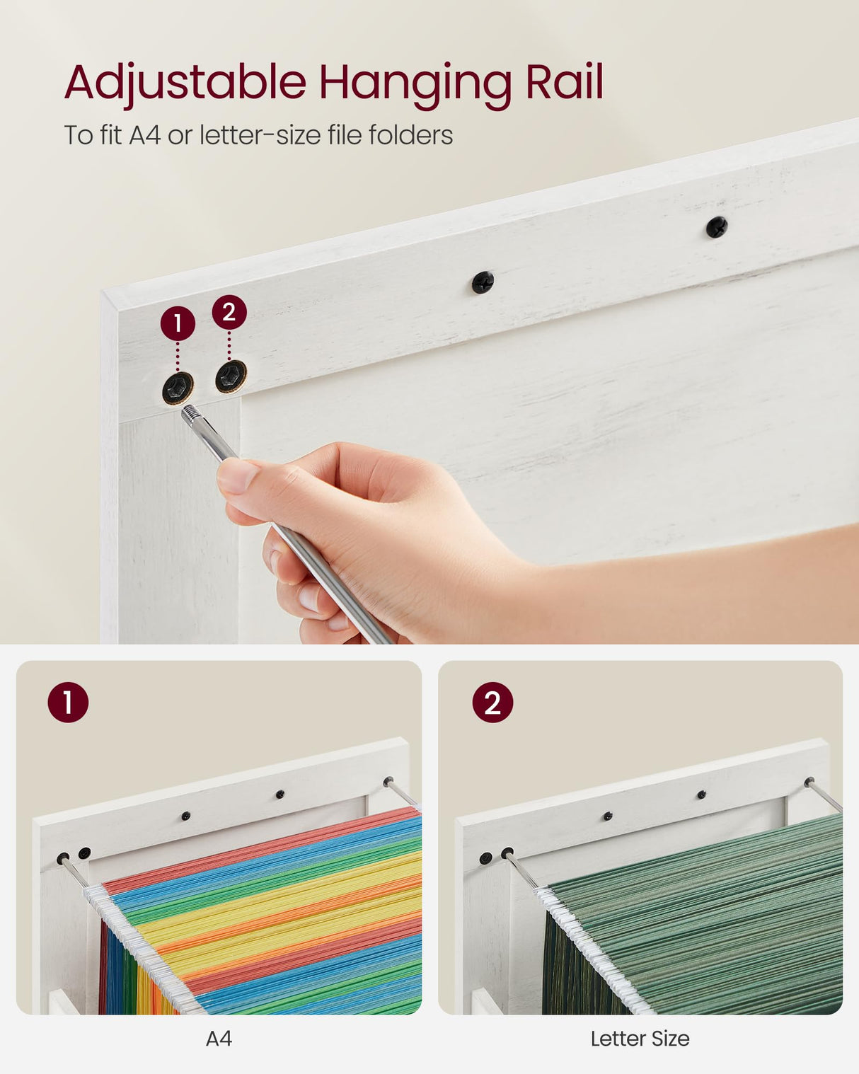 VASAGLE File Cabinet, Filing Cabinet with 3 Drawers, Printer Stand, Fit A4, Letter Size, Hanging File Folders, Modern Farmhouse Style, for Home Office, Rustic White UOFC054T73 VASAGLE