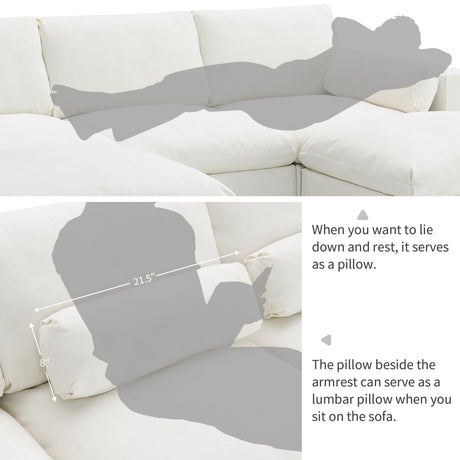 Merax 86.5" Sectional Sofa with Storage & Ottomans-Cream 5-Seater Sleeper Cloud Couch, Space Saving Convertible L/U Shaped Sofa Set, Chenille Upholstered Couches Bed for Living Room & Apartment, White Merax