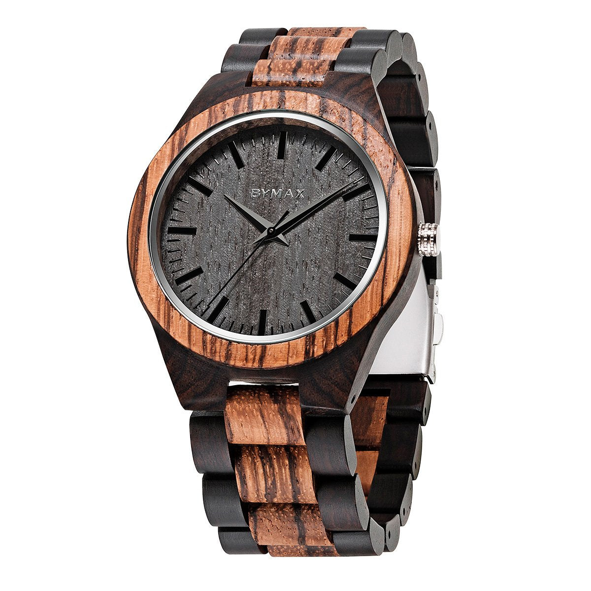 BYMAX Men Wood Watch Quartz, Fashion Handmade Wooden Wrist Watches Mens, Zebra Black BYMAX