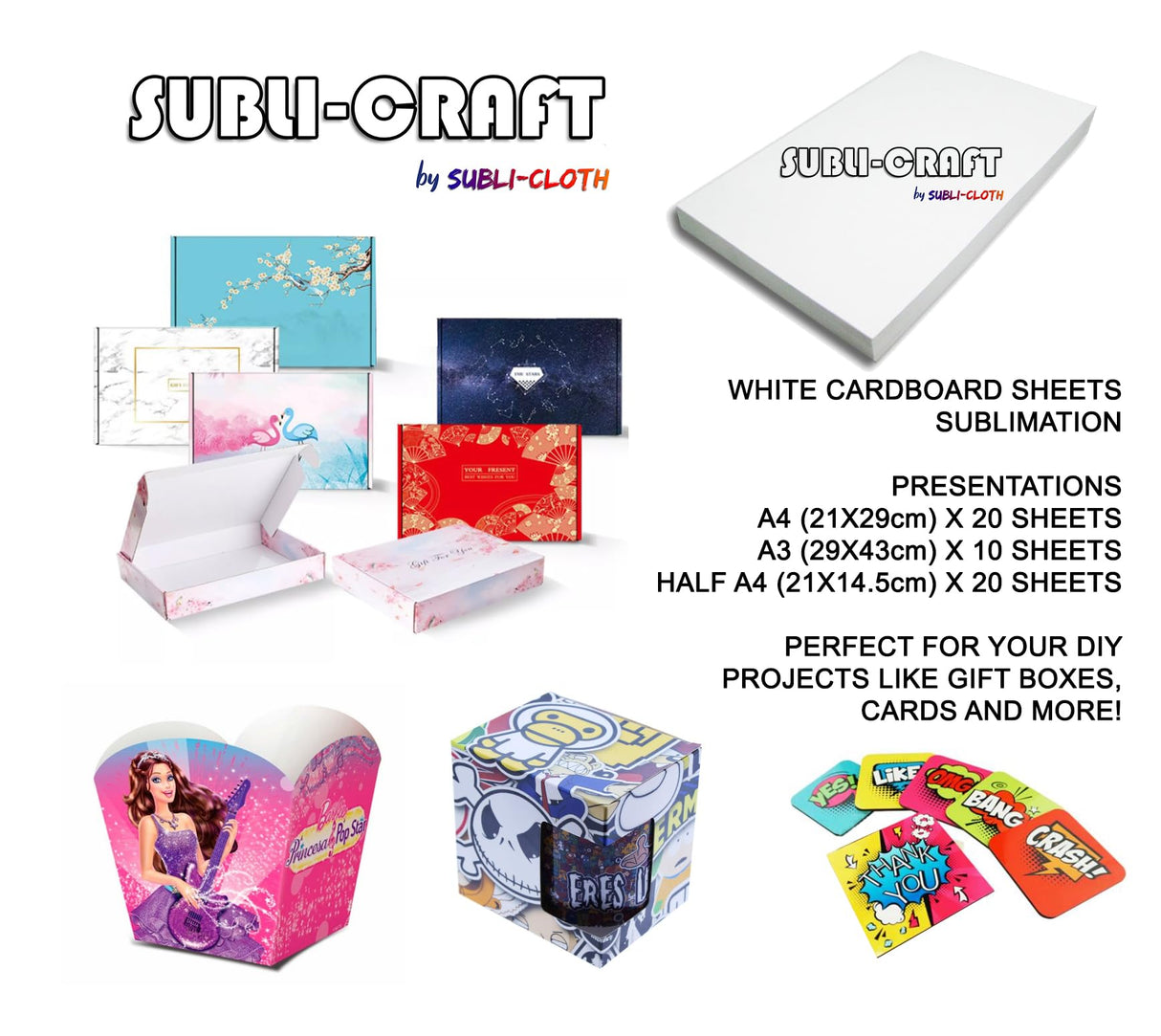 Subli-Craft Cardboard Sublimation Sheets A4 Pack 20 Units by Subli-Cloth (21cm x 29cm) Subli-Cloth