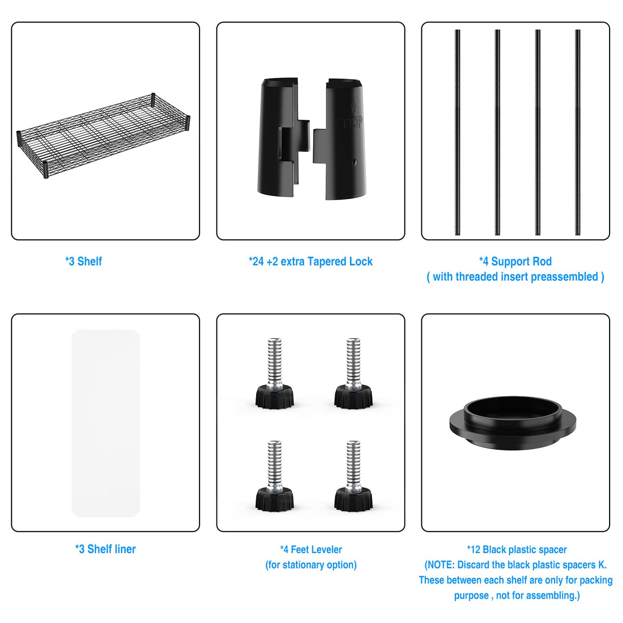 pouseayar Black NSF 3 Tier Metal Shelf Wire Shelving Unit, 1050lbs Heavy Duty Adjustable Storage Rack with Shelf Liners for Closet Kitchen Garage Basement Commercial Shelving - 48" H x 48" L x 18" D pouseayar