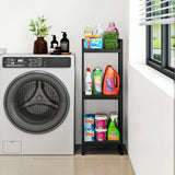 BYFU 3 Tier Bathroom Shelving Unit, Narrow Open Floor Shelves, Metal Corner Storage Rack for Bathroom Laundry Room Kitchen Living Room, Black BYFU