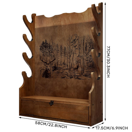 Yuntau Four Gun Wooden Gun Display Rack with Cabinet Storage Compartment for Gun Accessories Gun Rack for Wall Gun Wall Mount Wall Gun Racks for Rifle Home Gun Racks with Soft Pad Deer Pattern Yuntau
