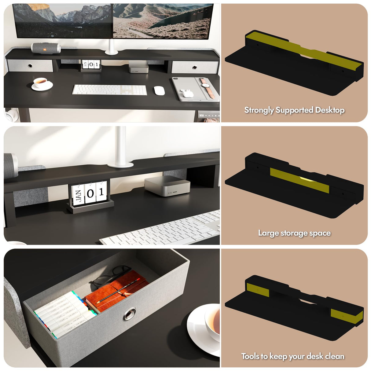 TRALT Electric Standing Desk 48 Inch Height with 2 Drawers-Adjustable Height Desk with Storage Shelf - Sit Stand Up Workstation (Black, 48X24 Inches) TRALT