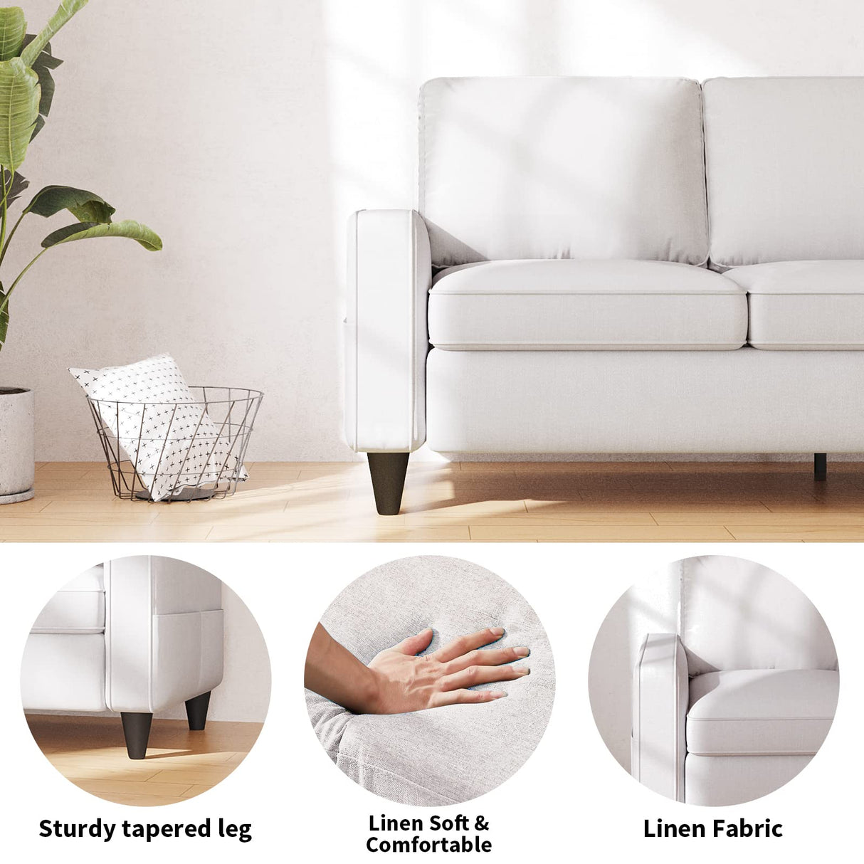 Lonkwa Convertible Sectional Sofa Couch L-Shaped Couch with Storage Ottoman, Beige Couches for Living Room, 3-Seat Sectional Sofas for Living Room/Bedroom/Office/Small Space Lonkwa