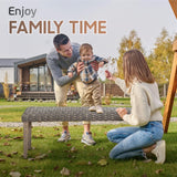 AV CONNECT Acacia Solid Garden Bench with PE Wicker Seat, Backless Patio Garden Benches, Backless Outdoor Bench, Suitable for Indoor and Outdoor Uses 13.7" x 46.5" x 19.3" (Antique Grey) AV CONNECT