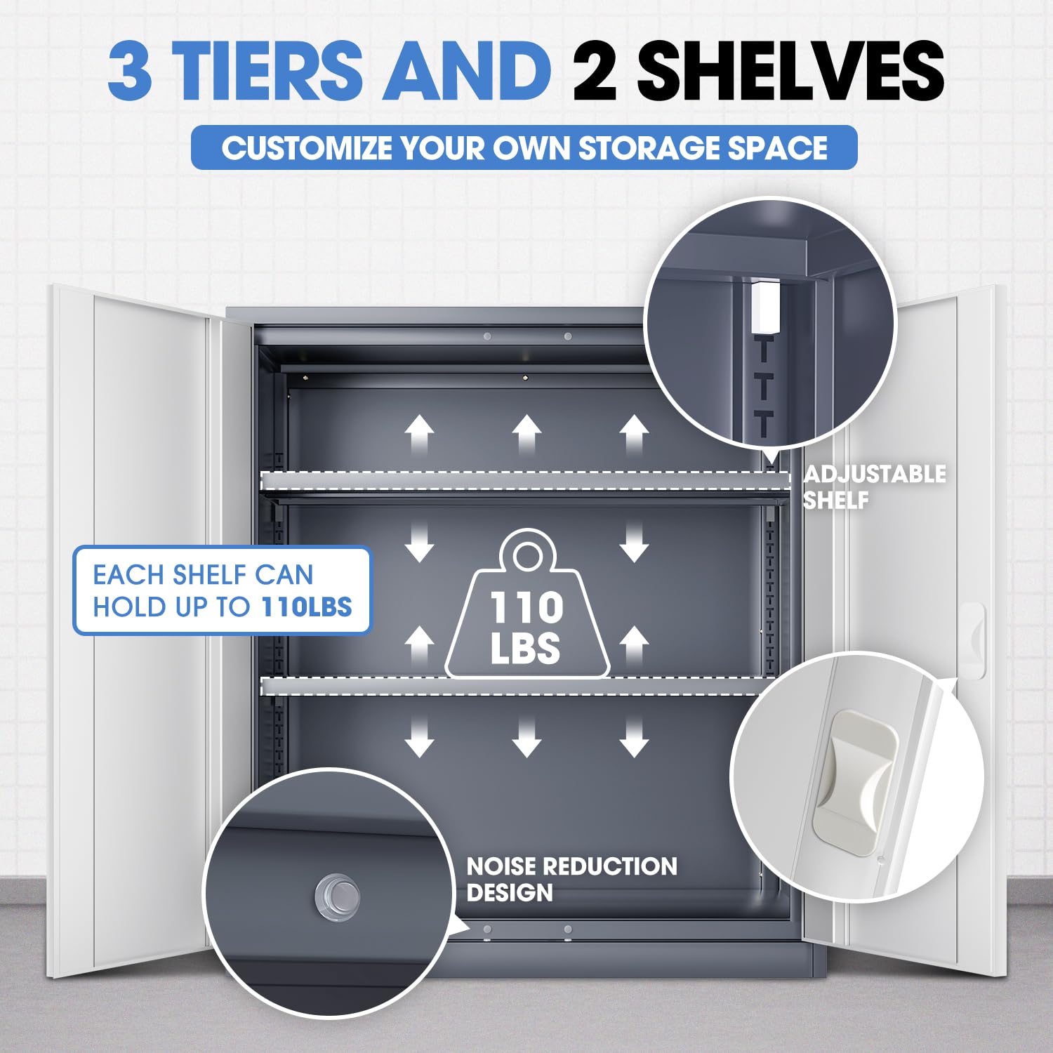 DNA MOTORING Metal Storage Cabinet, 36'' Locking Cabinet with 2 Doors and 2 Adjustable Shelves, Metal Cabinet Heavy Duty Utility Cabinet for Garage,Office,Home,Gym, Gray White, TOOLS-00631-GY - WoodArtSupply