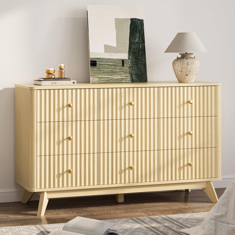 Curlaky Fluted 9 Drawer Dresser for Bedroom - 52.8" Modern Chests of Drawer for Storage, Curved Corner Design, Large Dressers for Closet, Wood Dresser Organizer for Bedroom, Living Room, Hallway Curlaky