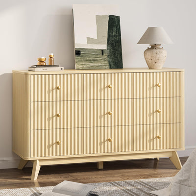 Curlaky Fluted 9 Drawer Dresser for Bedroom - 52.8" Modern Chests of Drawer for Storage, Curved Corner Design, Large Dressers for Closet, Wood Dresser Organizer for Bedroom, Living Room, Hallway
