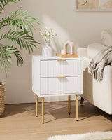 Aienvey Night Stand, Modern Nightstand with Drawers, Bedside Table, Gold Small Side Table for Bedroom, Living Room End Table (2 Drawers, White Stripe) Aienvey