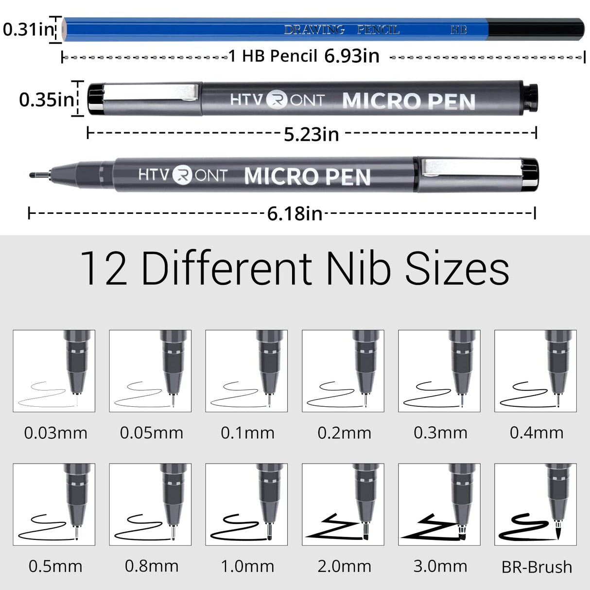 HTVRONT Micro Pens Fineliner Drawing Pens - 13 Pack Artist Pens Fine Liners Sketch Pens Set - 1HB Pencil & 12 Sizes Black Waterproof Archival Ink Pens for Artists Drawing, Anime Christmas Art Supplies HTVRONT