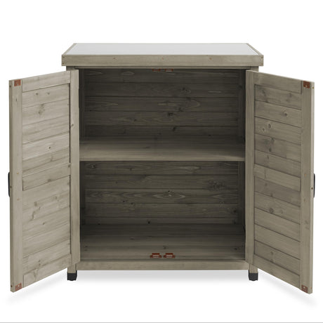 Casafield Outdoor Garden Potting Bench with Metal Tabletop and Storage Cabinet - Wooden Outdoor Garden Patio Workstation Table, Gray Casafield