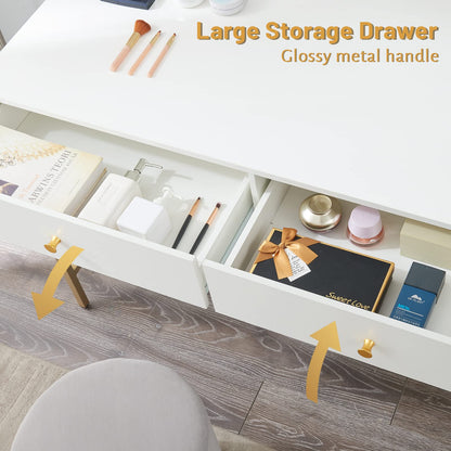 SUPERJARE Vanity Desk with Drawers, 47 inch Computer Desk, Modern Simple Home Office Desks, Makeup Dressing Table for Bedroom - White and Gold - WoodArtSupply