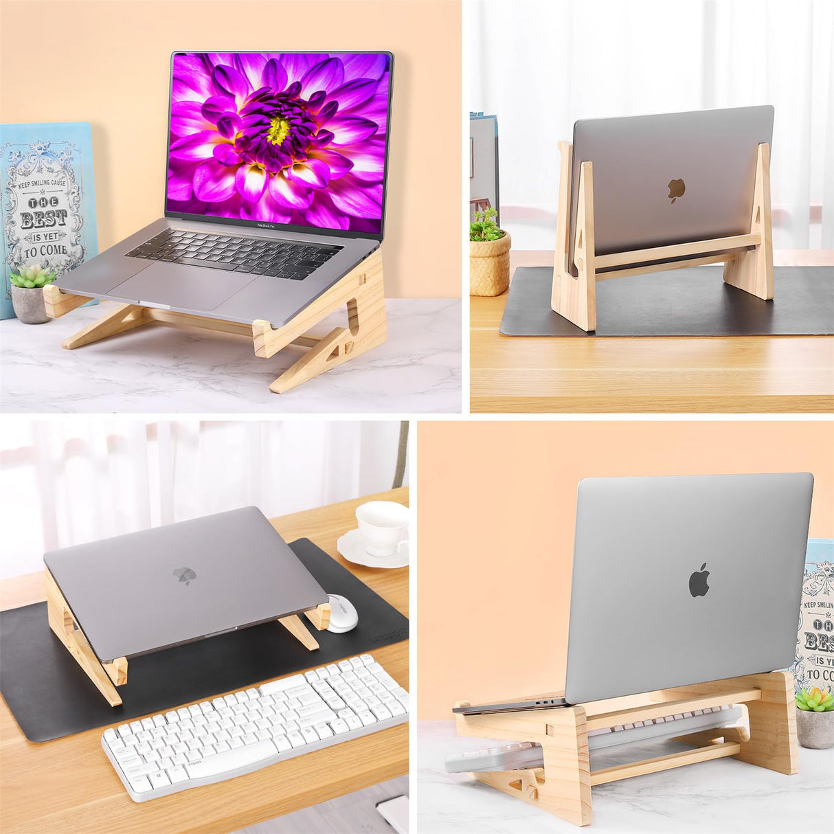 Wood Laptop Stand,Universal Computer Stands for Desk,Vertical Laptop Holder for MacBook Pro, Wooden Laptop Riser for MacBook Air, Dell, HP, Lenovo Compatible with 13.3 to 17.3 Inches All Laptops VNYOTT