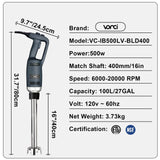 VONCI 500W Commercial Immersion Blender, 16" SUS 304 Removable Shaft, Heavy Duty Power Hand Mixer with Variable Speed 6000-20000RPM, Professional Electric Stick Blender for Restaurant Kitchen Use. VONCI