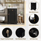 20-Inch Bathroom Vanity with Ceramic Sink, Solid Wood Frame Modern Storage Cabinet with Soft Close Door, Adjustable Shelf, and Door-Mounted Storage Rack for Small Bathrooms, Black Merax