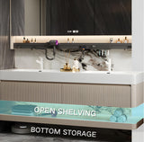 Bathroom Vanity with Double Sink, 60" Modern Bathroom Vanity Cabinet with Anti-Fog LED Mirror Cabinet, Solid Wood Floating Vanities with Dual Sink, Wall Mounted Bathroom Sink Vanity - Black Striped LUTHXAY