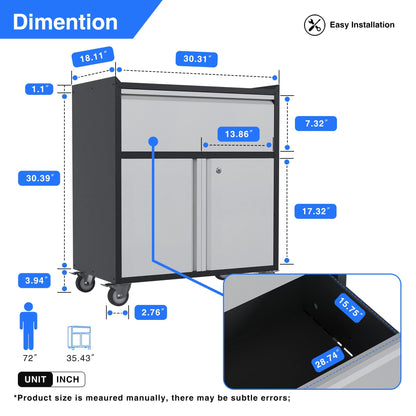 SUXXAN Metal Storage Cabinet with Wheels and Drawers, Metal Tool Cabinet with Wheels, Rolling Garage Cabinet with 2 Doors Adjustable Shelves, Assembly Required