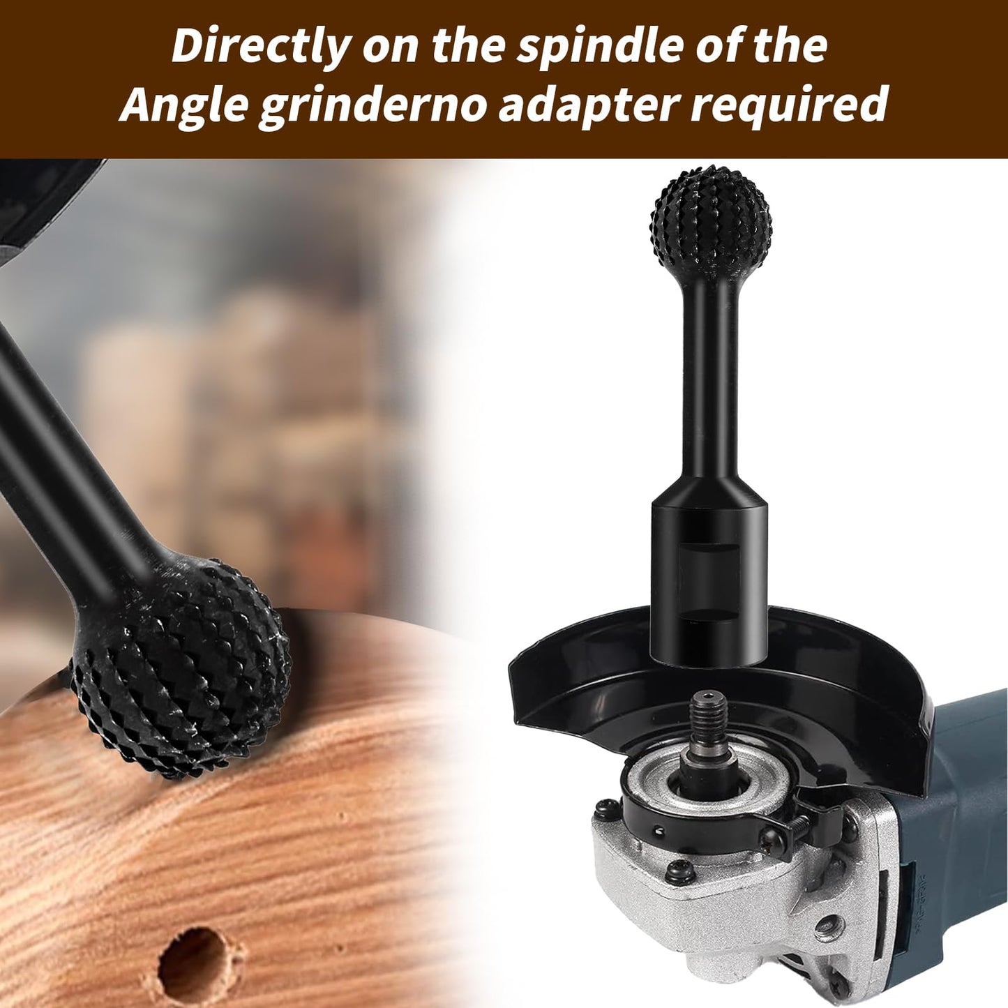 LYDODOKA Sphere Rotary Burr and Columnar Rotary Burr with 5/8-11 Threads, High Carbon Steel Wood Carving Burrs Ball Grinding Head, Gouge Angle Grinder Attachments for 4 1/2 and 5 Inch Angle Grinder