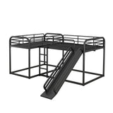Morhome Full and Twin Size L-Shaped Bunk Bed with Slide and Short Ladder, L-Shaped Low Bunk Bed with Full Length Guardrail for Kids, Teens, Adults, Bedroom, No Box Spring Required Morhome