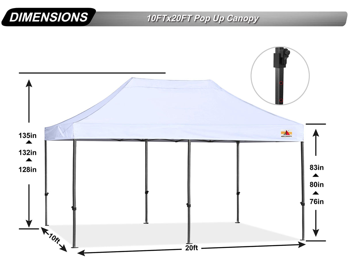 ABCCANOPY Patio Pop Up Canopy Tent 10x20 Commercial-Series(White) ABCCANOPY