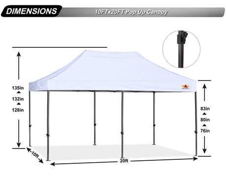 ABCCANOPY Patio Pop Up Canopy Tent 10x20 Commercial-Series(White) ABCCANOPY