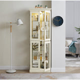 Lighted Glass Curio Cabinet with Lights & Adjustable Shelves,White Corner Curio Display Cabinet with Wood Frame (Free Standing,Light Bulb Include) YiaFurio