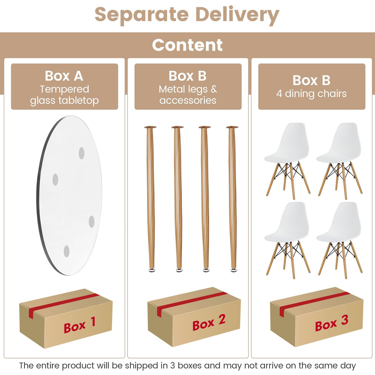 Tangkula 5-Piece Dining Table Set for 4, Kitchen Table Set with Seat, Solid Wood Legs, Metal Frames & Tempered Glass Tabletop, Round Dinner Table & 4 Chairs for Home, Natural Tangkula