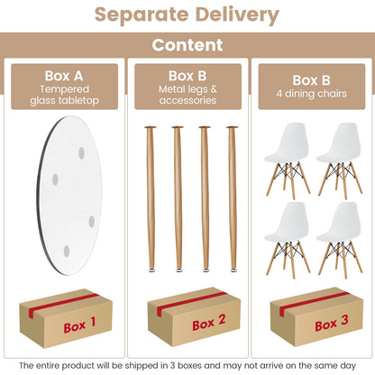 Tangkula 5-Piece Dining Table Set for 4, Kitchen Table Set with Seat, Solid Wood Legs, Metal Frames & Tempered Glass Tabletop, Round Dinner Table & 4 Chairs for Home, Natural - WoodArtSupply