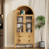MECHYIN Arched Cabinet, 71" Tall Modern Storage Cabinet, Arched Kitchen Pantry Cabinet, Arched Bookshelf with Doors and Drawer, Wooden Storage Cabinet for Living Room, Kitchen, Dining Room (Natrual) MECHYIN