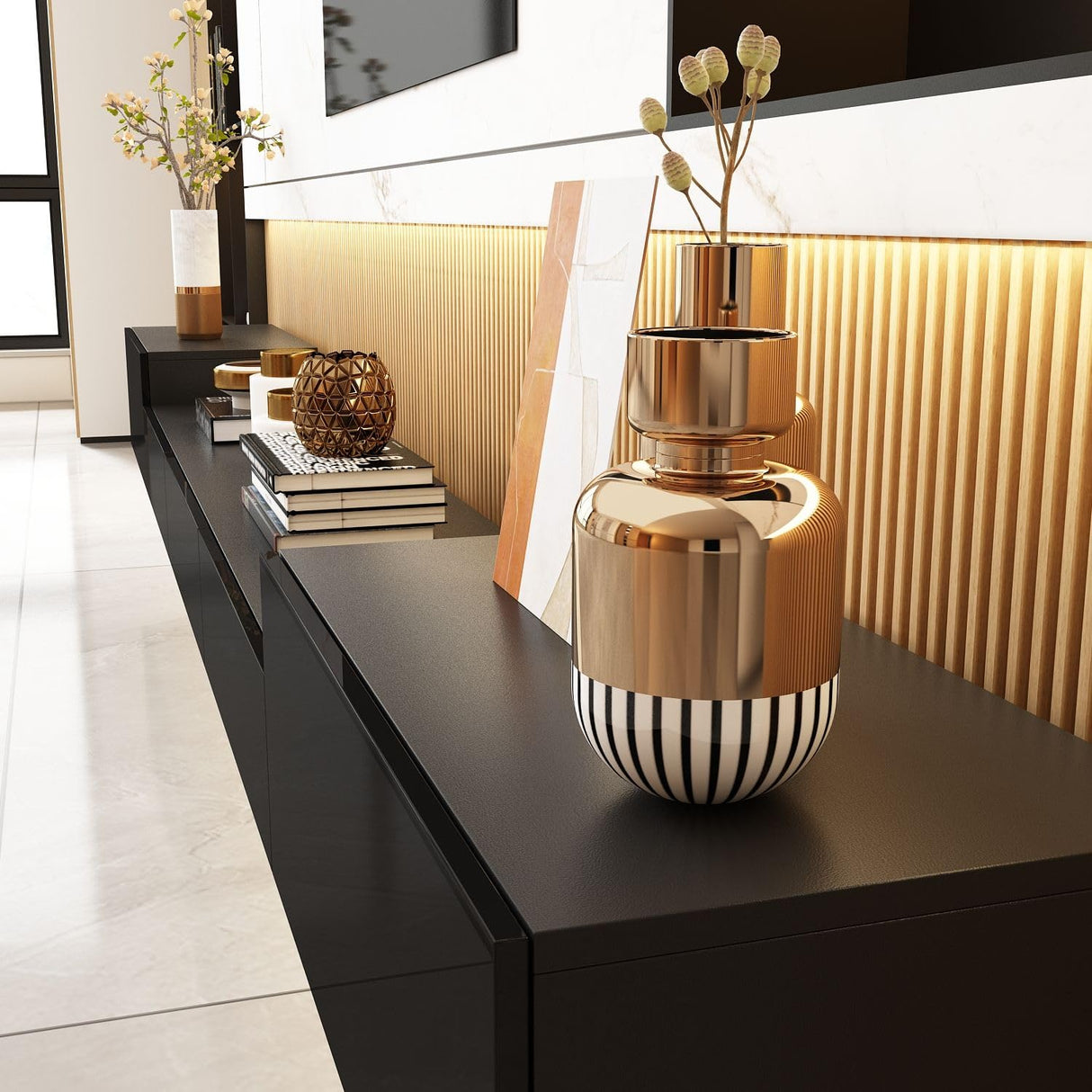 MOUMON Floating TV Console Media Console with High Gloss Drawers & Lights, Modern Wall Mounted TV Stand Floating Media Center for Living Room Black (110.2”W x 11.8”D x 9.4”H) MOUMON