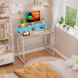 SOROGRA Small Folding Desk 31.5 Inch, Foldable Computer Desks with LED Lights and Monitor Stand, Work Portable Table for Bedroom Home Office, Oak SOROGRA