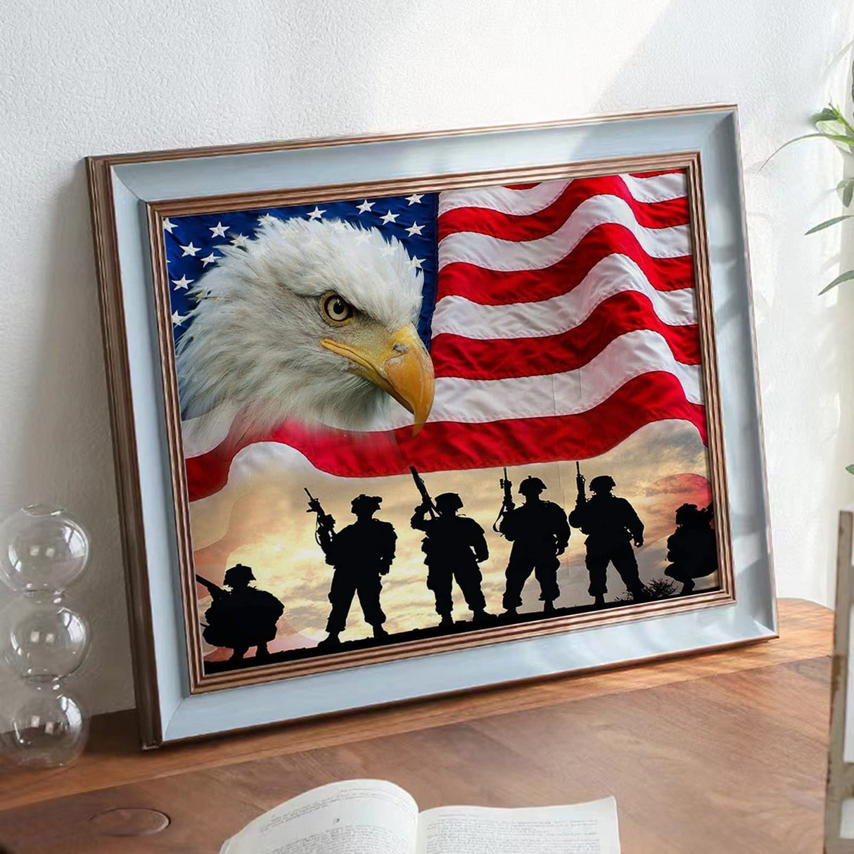 Maripabon 5D Painting by Numbers Kits National Flag Eagle Military Full Diamond DIY Round Diamond Art Kits Patriotic Pictures Art for Home Wall Decor,15.7x11.8 inch Maripabon