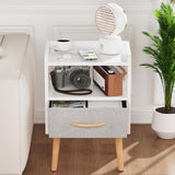 LUCKNOCK Night Stand with Drawer, Modern Nightstand, Bedside Tables, Mid Century Nightstands with Open Storage Shelf, Wood Bedside Table, Small Night Stands for Bedroom, 2-Tier Night Table, White. LUCKNOCK