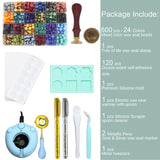 Andotopee Wax Seal Kit With 24 Colors Envelope Stamp Seals Beads 600pcs, Tree of Life Sealing Stamp, Electric Wax Seal Warmer Set, Silicone Mold, Metallic Pen, 120 Removable Sticky Dots, Spoon Cleaner Andotopee