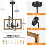 17" Farmhouse Chandelier, 4-Light Rustic Chandelier for Dining Room Light Fixture, Adjustable Wood Hanging Light Fixture for Living Room, Kitchen, Foyer, Bedroom and Entryway Lynnoland