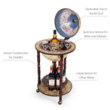 Moccha 17’’ Globe Wood Wine Bar Stand, 16th Century Italian Replica Liquor Bottle Shelf w/Wheels, Wood Wine Cart Cabinet, Globe Wine Organizer for Spirits, Beverages Stemware (Creamy White) LDAILY