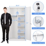 Yizosh Metal Armoire Wardrobe Closet Cabinet for Hanging Clothes with Lock Doors, -72" Steel Lockable Wardrobe Storage Locker Clothes Organizer for Bedroom, Laundry Room (White) Yizosh