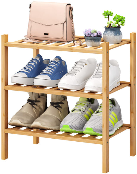 viewcare Small Shoe Rack, 3-Tier Shoe Rack for Entryway, Bamboo Wood Shoe Shelf for Closet & Hallway, Long 17.2IN | Beautiful | Functional | Sturdy | Durable viewcare